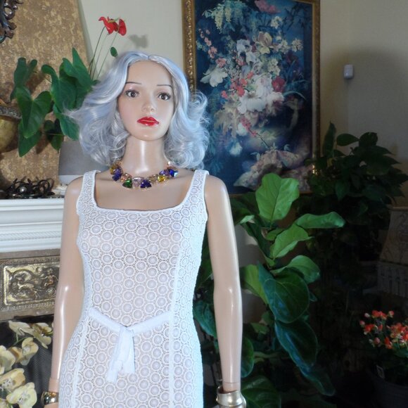 New Moschino CheapandChic White Crotchet Lace w/Pink Underlay SheathDress Size 8 - Picture 5 of 16